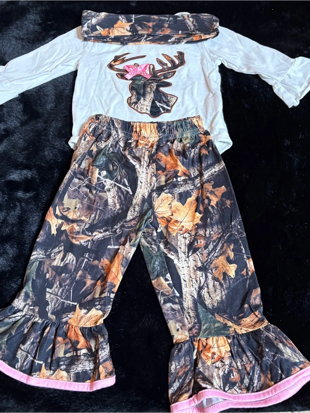Girls Long-Sleeve Bodysuit with Deer Graphic - White